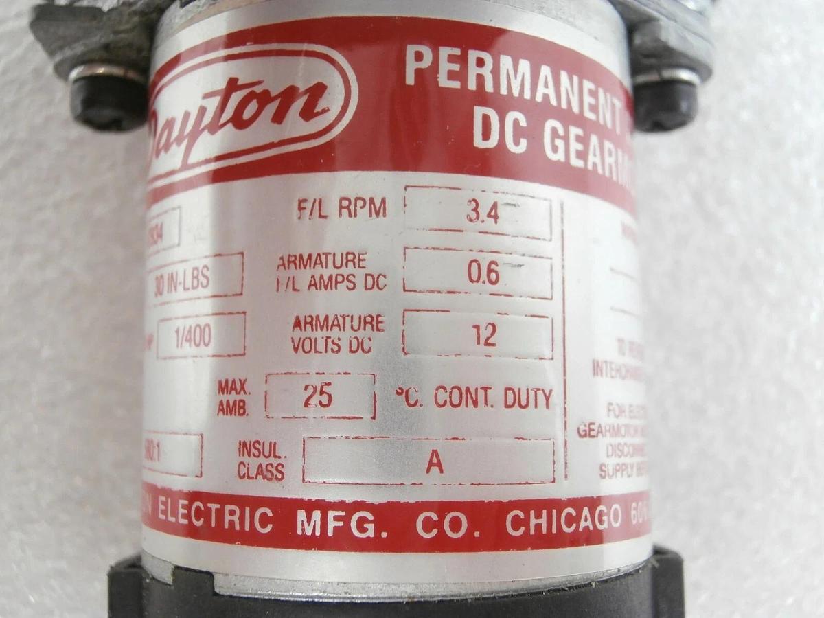 Used Dayton 4Z834 Permanent Magnet DC Gearmotor Loader Assembly Veeco 1201 Working