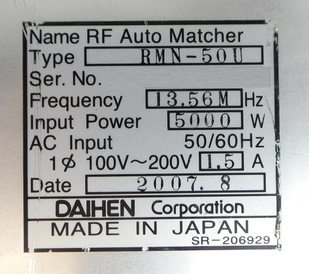 Used Daihen RMN-50U RF Auto Matcher 13.56MHz @ 5kW TEL Tokyo Electron Working Spare