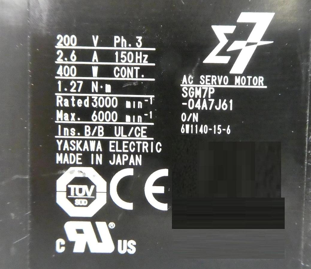 Yaskawa Electric SGM7P-04A7J61 AC Rotary Servo Motor SIGMA-7 New Surplus
