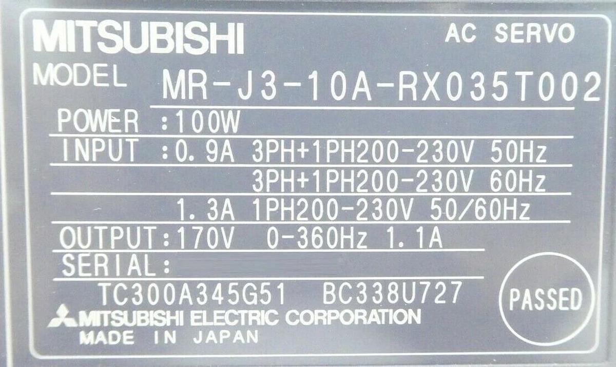 Used Mitsubishi MR-J3-10A-RX035T002 AC Servo Amplifier MELSERVO Working Surplus