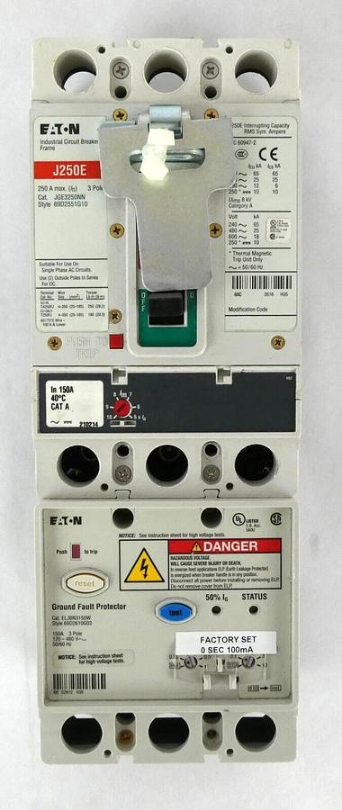 Used Eaton JGE3250NN Industrial Circuit Breaker J250E 69D2551G10 Lot of 2 Working