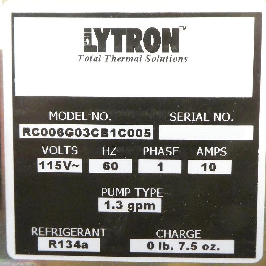 Used Lytron RC006G03CB1C005 Recirculating Chiller Air Cooled RC006 Working Spare