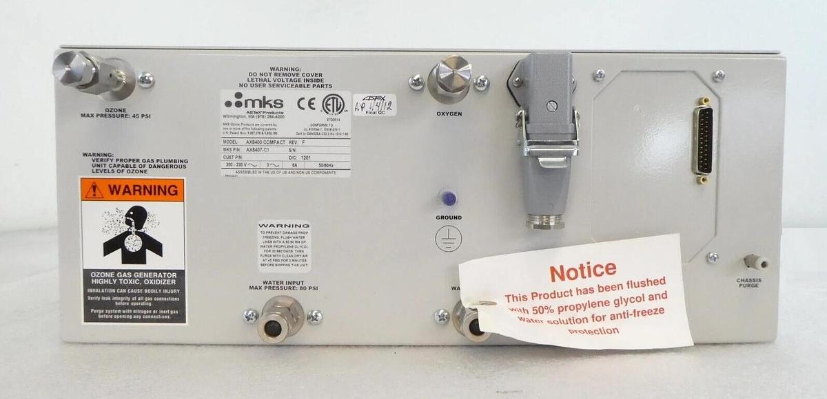 Used AX8400 COMPACT MKS Instruments AX8407-C1 Ozone Generator ASTeX Working Surplus