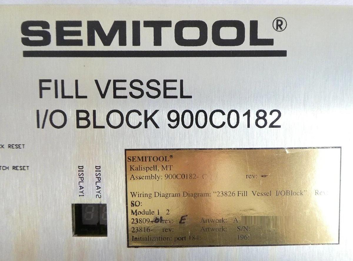 Used Semitool 900C0182 Fill Vessel I/O Block Chemical Delivery System Untested As-Is