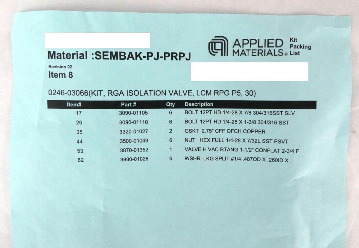 AMAT Applied Materials 3870-01352 Isolation Valve Kit MKS UHV-40-ACC-EAVM New