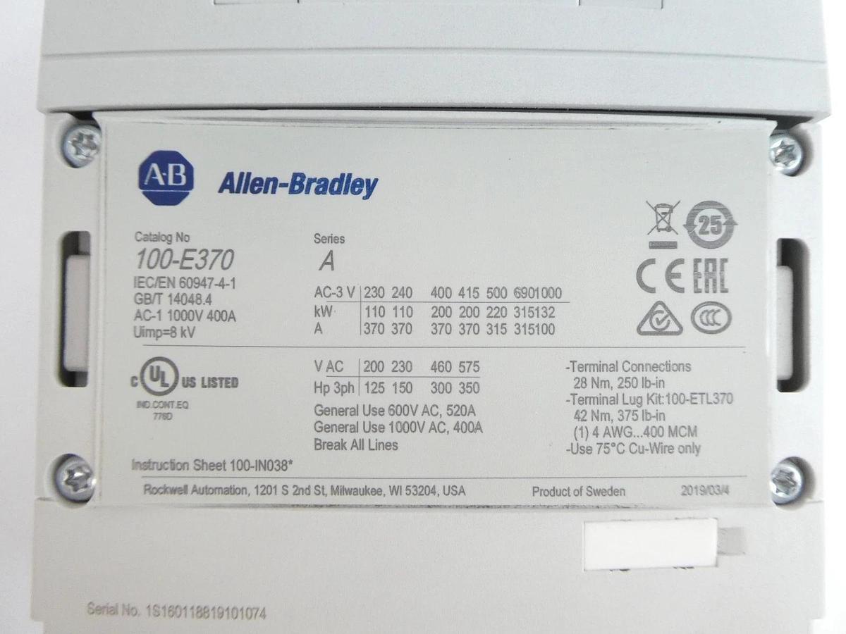 Used AB Allen-Bradley 100-E370 Direct On Line Contactor Series A Lot of 3 Working