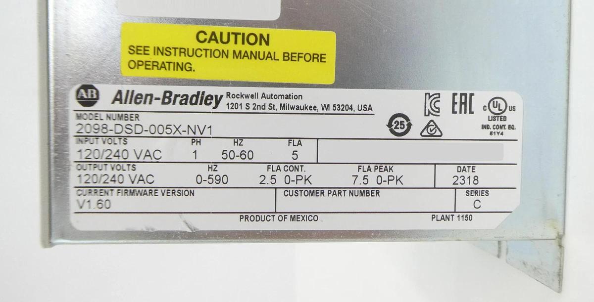 Used Allen Bradley 2098-DSD-005X-NV1 Servo Drive Ultra 3000i Series C Working