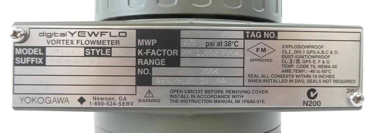 Yokogawa DY150-NBMBA1-2N Vortex Flowmeter Digital YEWFLO New Surplus