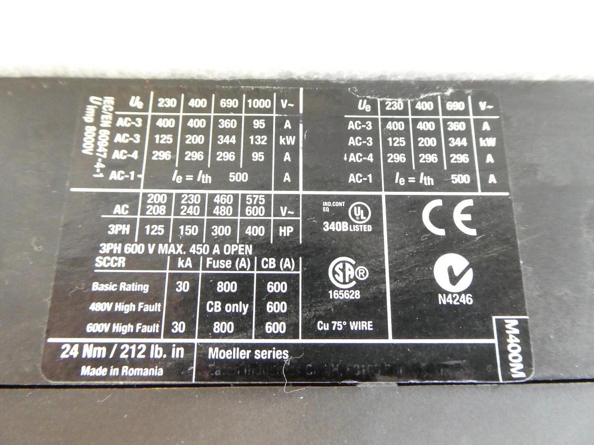 Used Eaton XTCE400M 3-Pole Industrial Circuit Breaker Module DIL M400 Working Spare