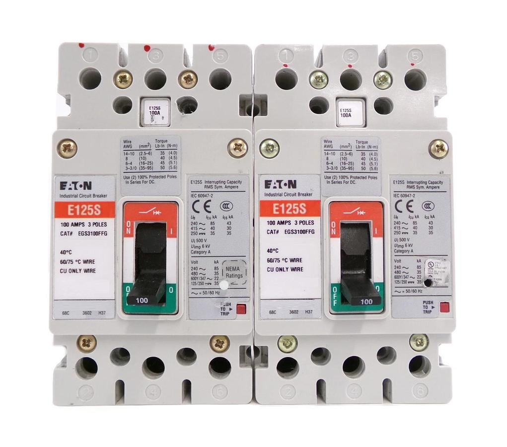 Used Eaton EGS3100FFG 3-Pole Industrial Circuit Breaker E125S Lot of 2 Working