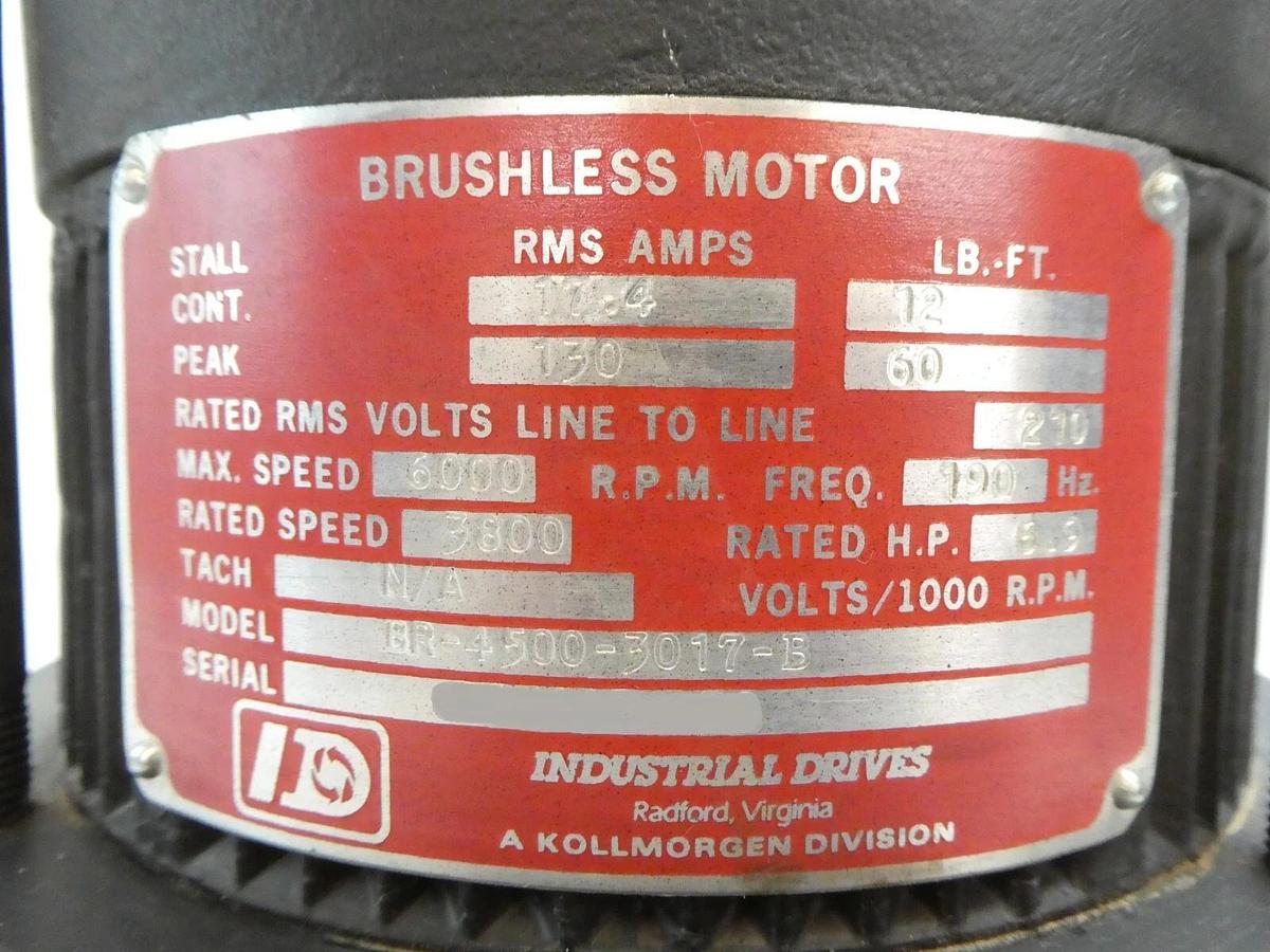 Used Industrial Drives BR-4500-3017-B Brushless Motor Varian 3500054 Working Surplus