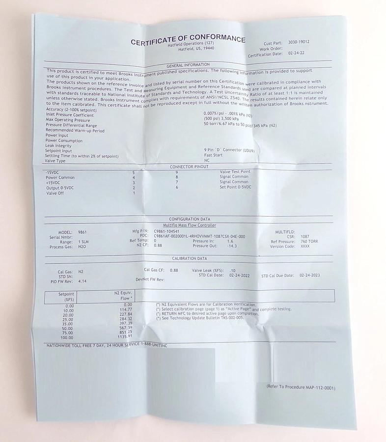 AMAT Applied Materials 3030-19012 Mass Flow Controller MFC 1 SLM H2O New