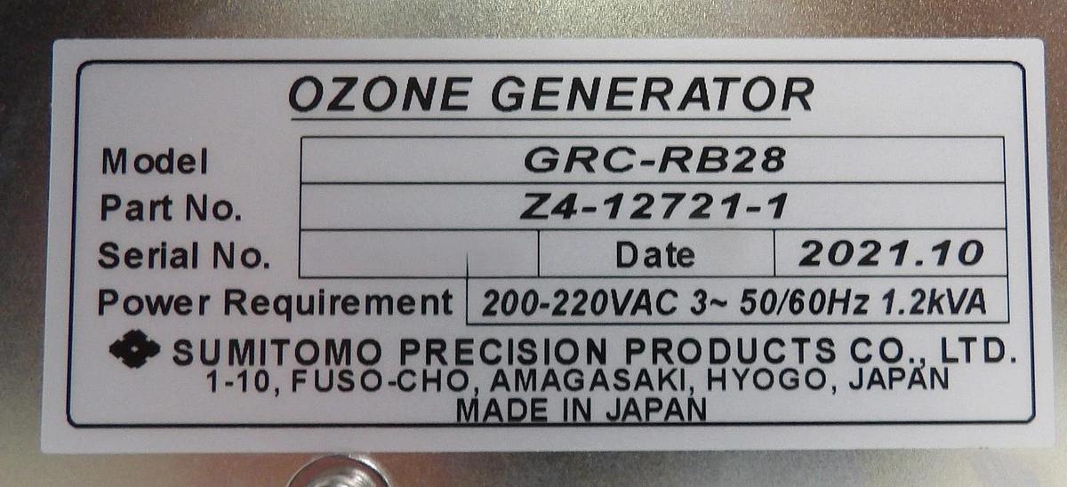 Used Sumitomo GRC-RB28 High Concentration Ozone Generator Z4-12721-1 Untested Surplus