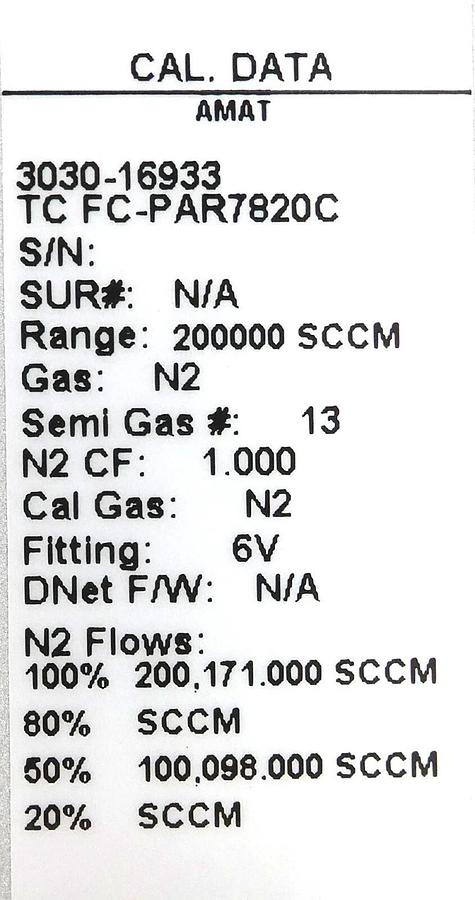 Aera FC-PAR7820C Transformer Mass Flow Controller MFC AMAT 3030-16933 New Spare