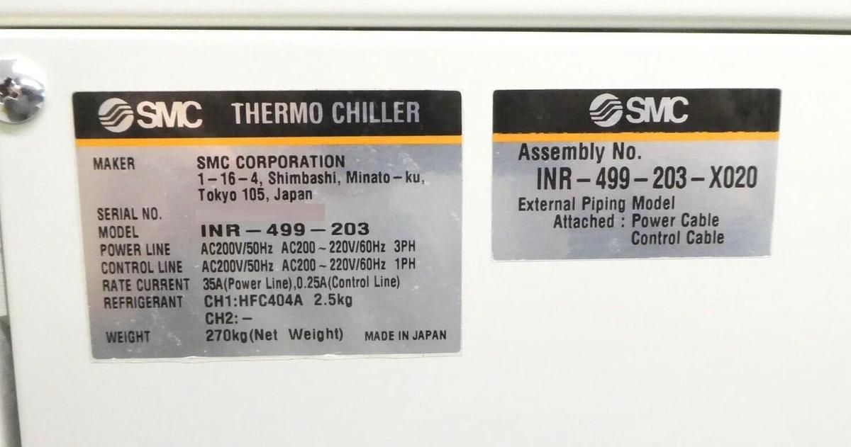 Used SMC INR-499-203 Thermo Chiller Dual Channel INR-499-203-X020 TEL Tested Working