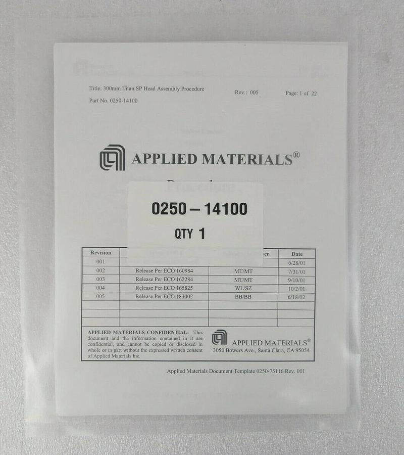 AMAT Applied Materials 0240-13190 300mm Titan SP Head Fixture Kit New Surplus