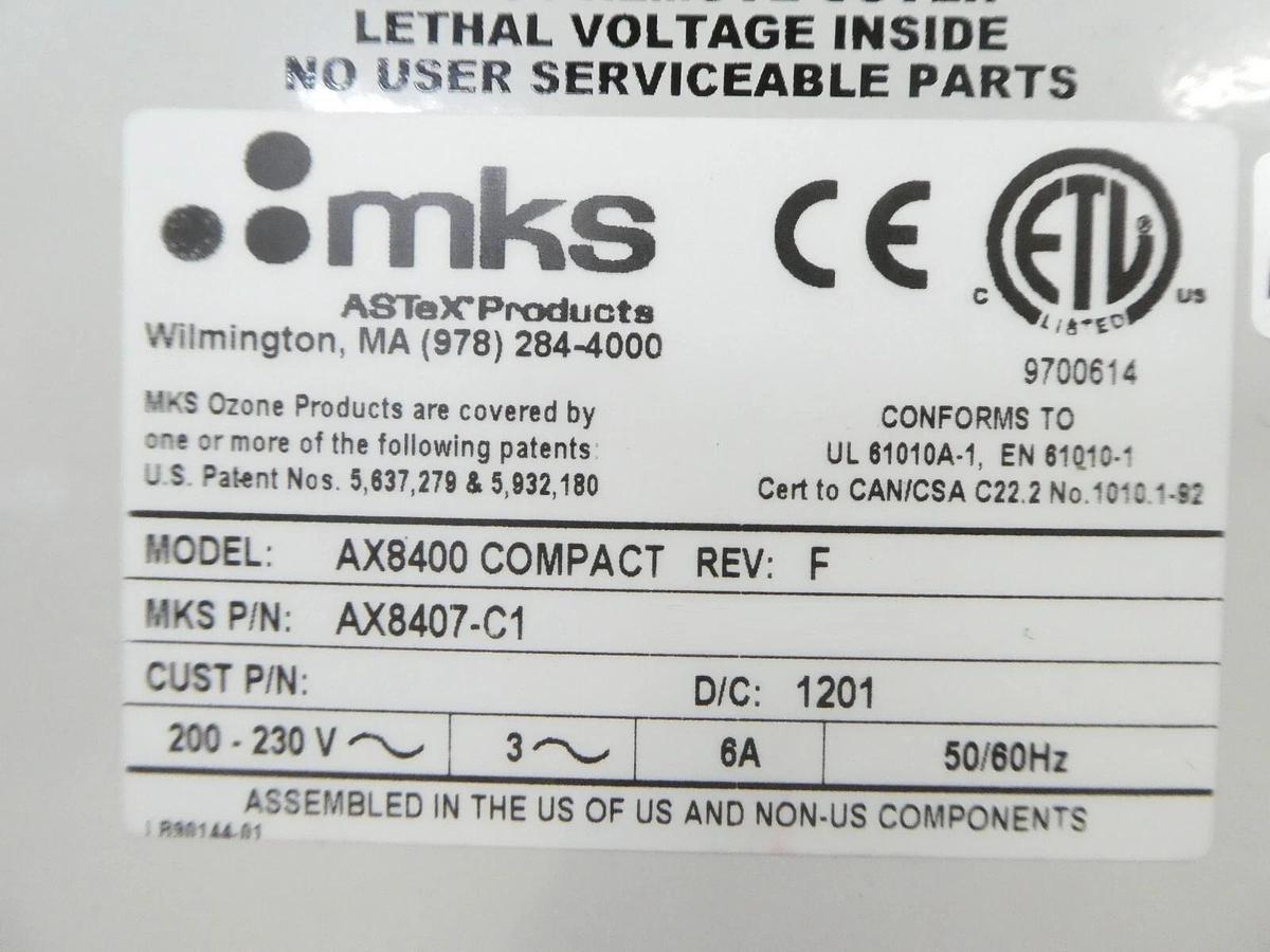 Used AX8400 COMPACT MKS Instruments AX8407-C1 Ozone Generator ASTeX Working Surplus