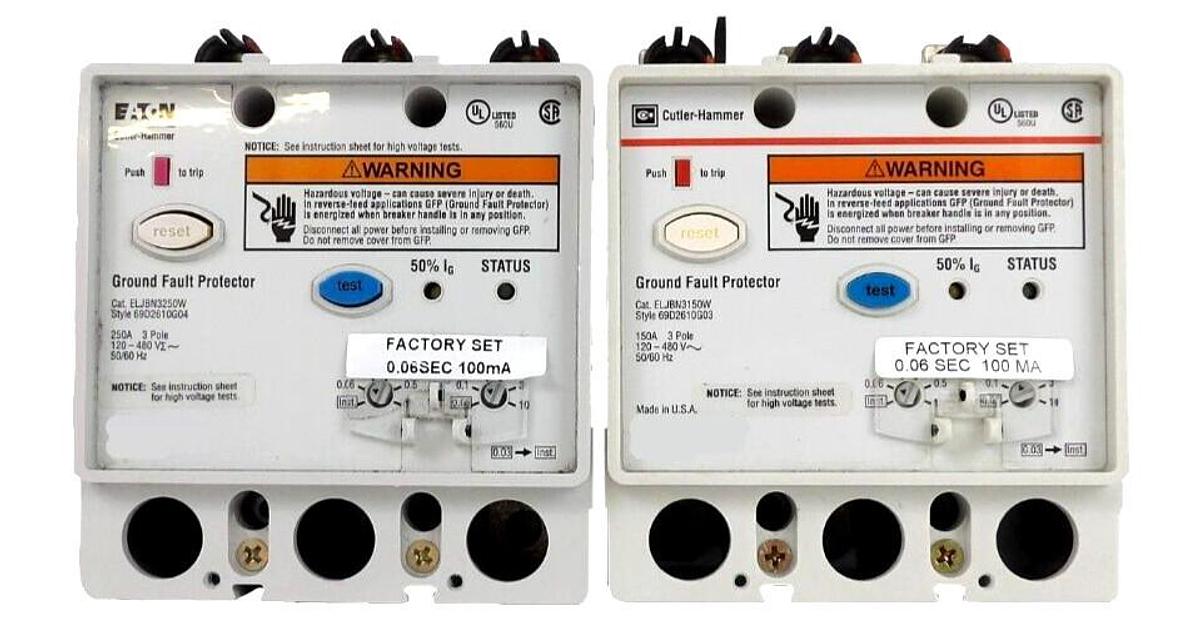 Used Cutler Hammer ELJBN3250W 3 Pole Ground Fault Protector Lot of 2 Working Surplus