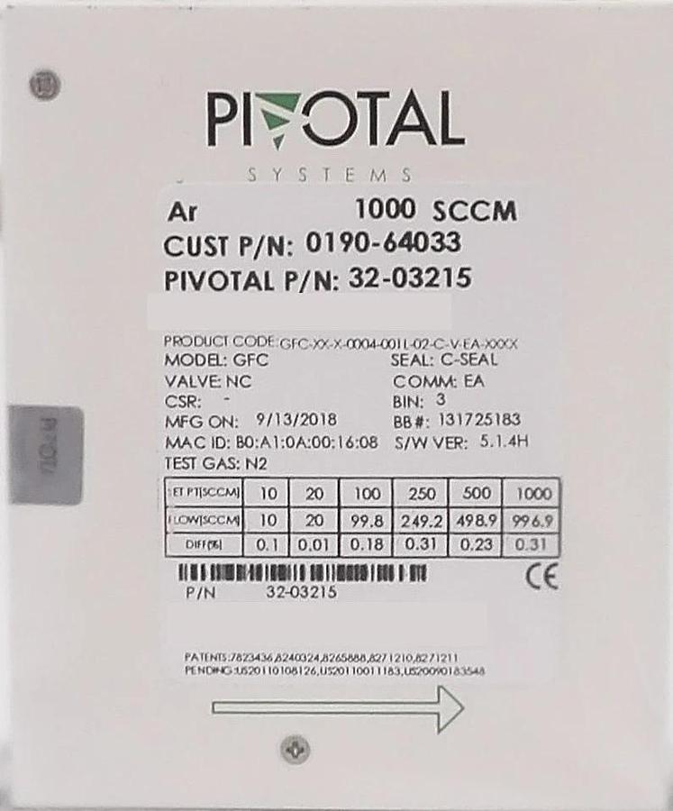 Used Pivotal Systems 32-03215 Mass Flow Controller MFC AMAT 0190-64033 Lot of 7 New
