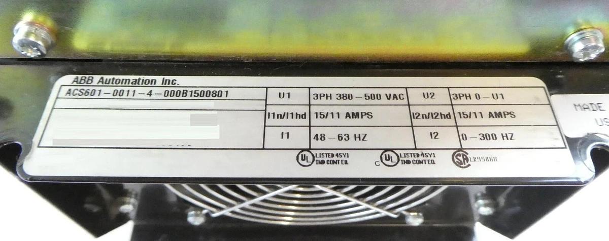 Used ABB Automation ACS601-0011-4-000B1500801 Variable Frequency Drive ACS 600 Surplu