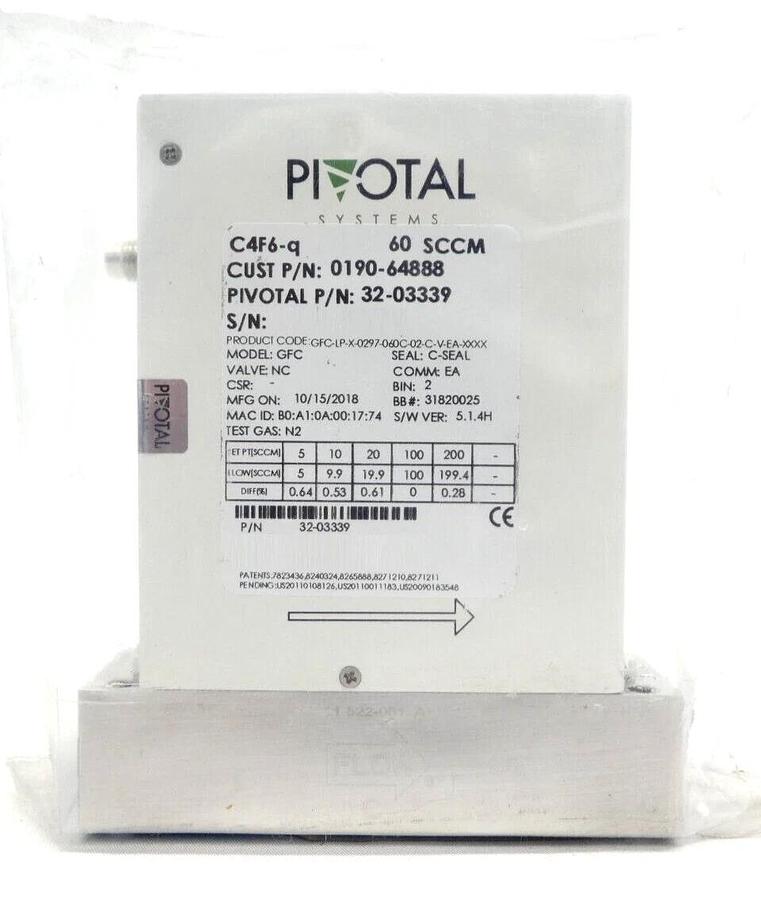 Pivotal Systems 32-03339 Mass Flow Controller MFC 60 SCCM C4F6-q 0190-64888 New
