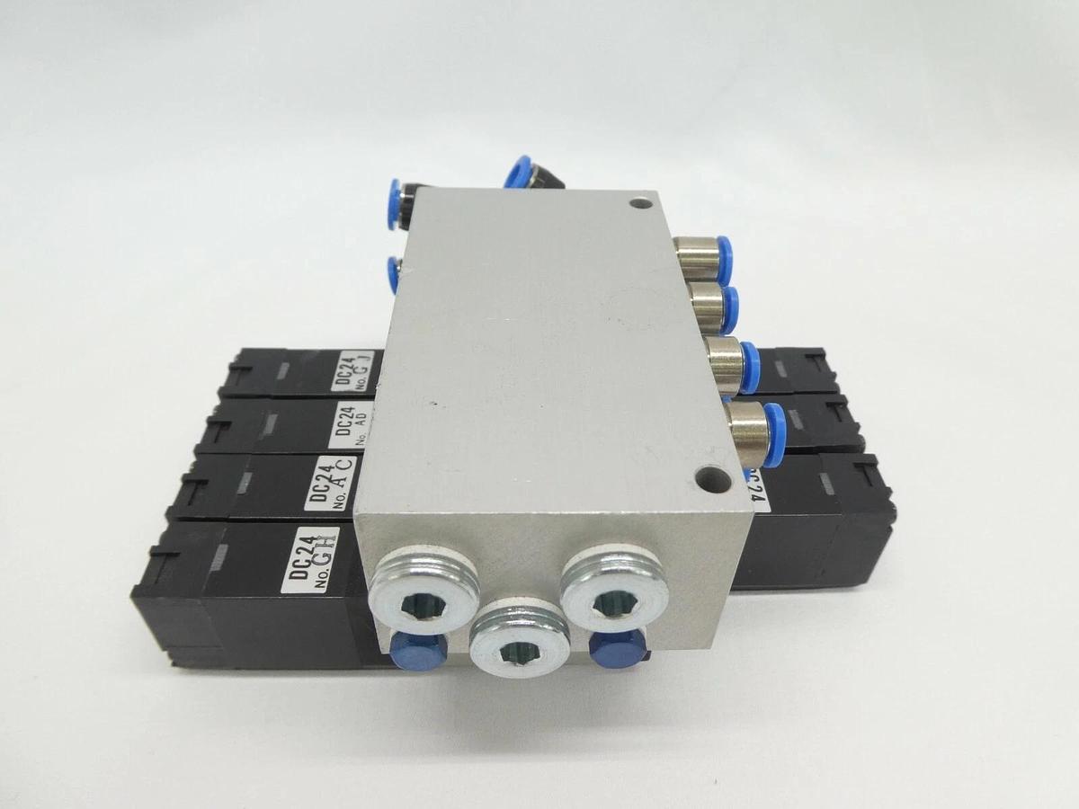 Used Festo 34336 7-Port Pneumatic Manifold PRMY-5-1/8-4 34305 MYH-5/3G-2,3-L-LED