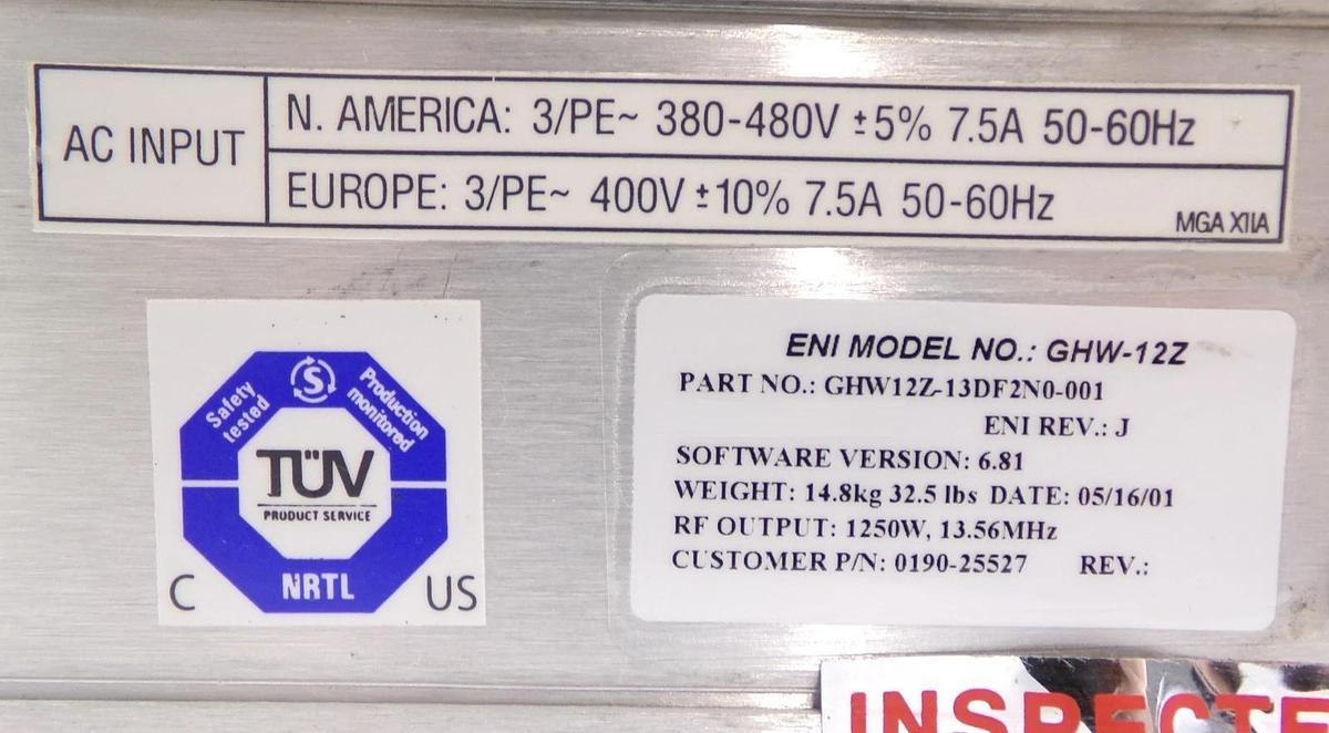 Used GHW-12Z Genesis ENI Power Systems GHW12Z-13DF2N0-001 RF Generator Working