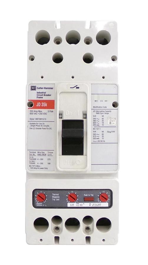 Used Cutler-Hammer 1491D81G13 3-Pole Industrial Circuit Breaker JD 35k Working