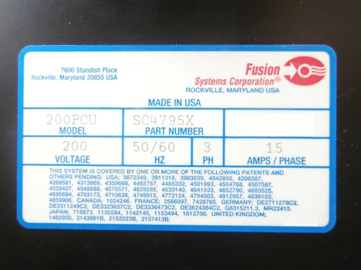 Used Fusion Systems SC4795X Power Supply Distribution Main Switch M200PCU Working