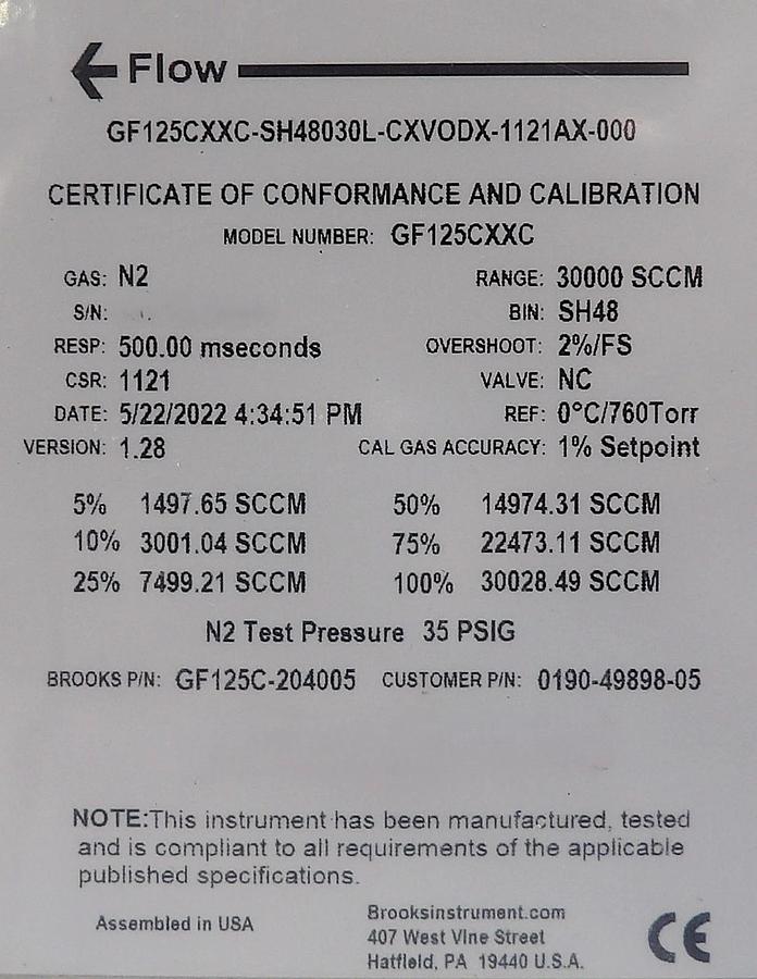 Brooks Instrument GF125C-204005 Mass Flow Controller MFC AMAT New