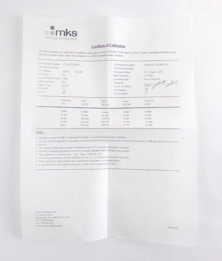 MKS Instruments 1179A22CR1BV Mass Flow Controller MFC 200 SCCM N2 Lot of 2 New