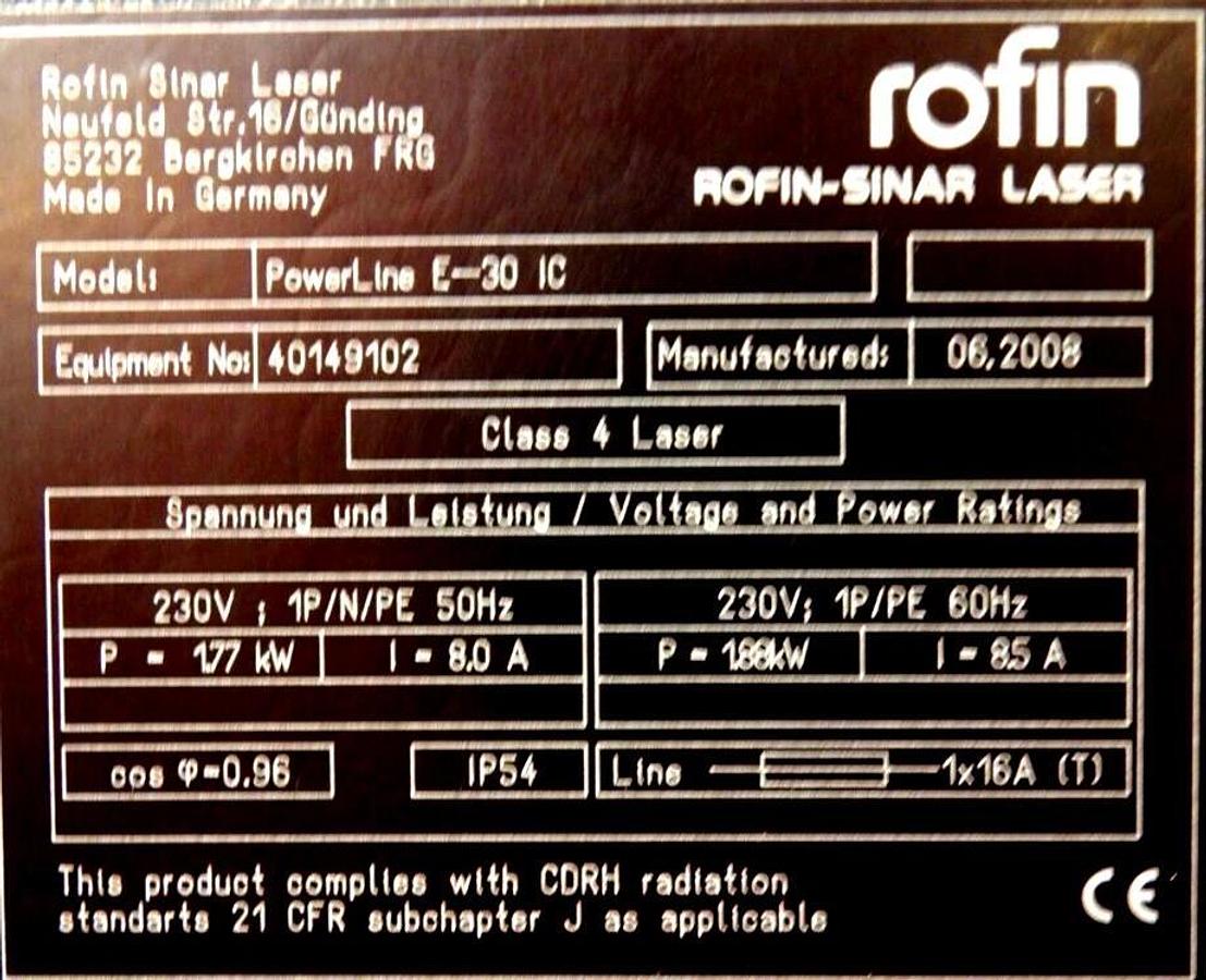 Used Rofin 130400577 Rofin-Sinar Laser Assembly W/Cable PowerLine IC E-30 Surplus