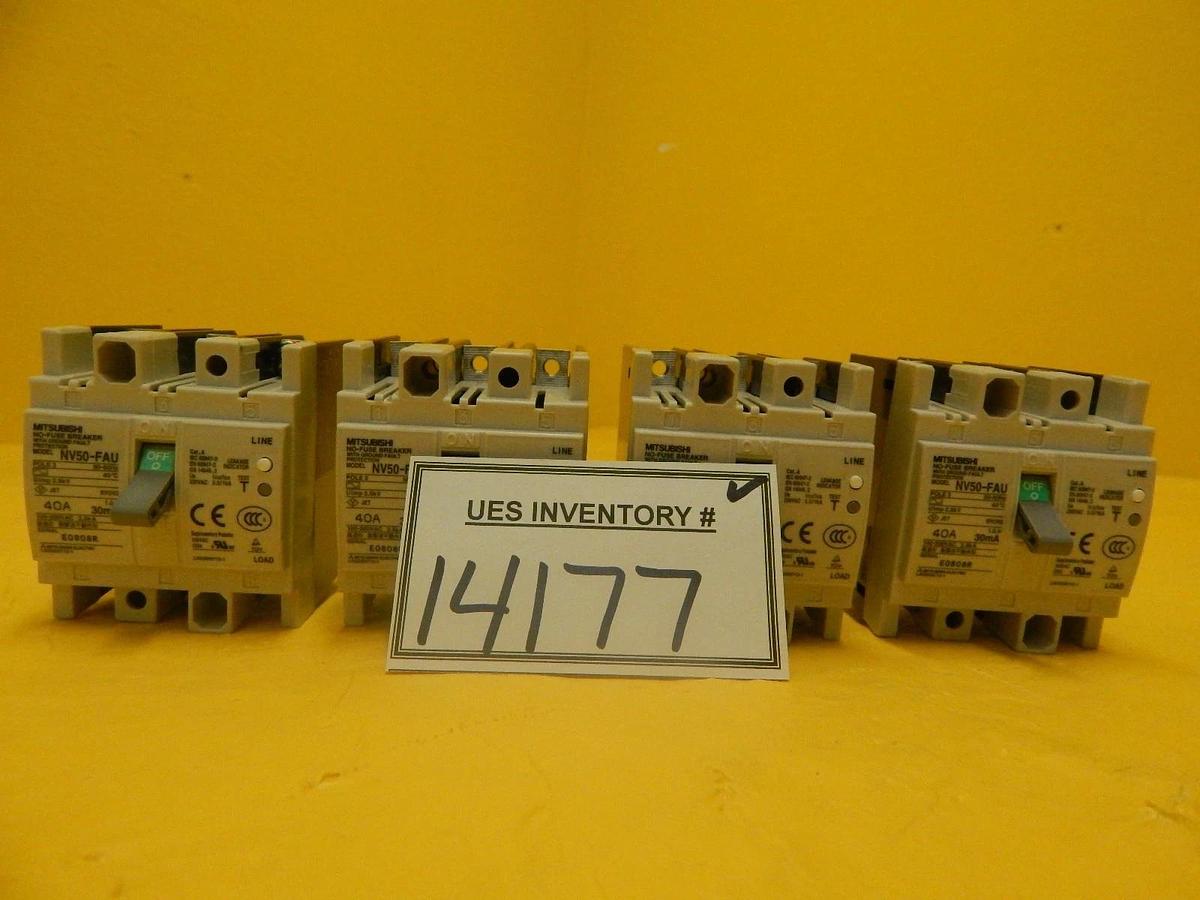 Used Mitsubishi NV50-FAU 40A Earth-Leakage Circuit Protector Reseller Lot of 4 Used