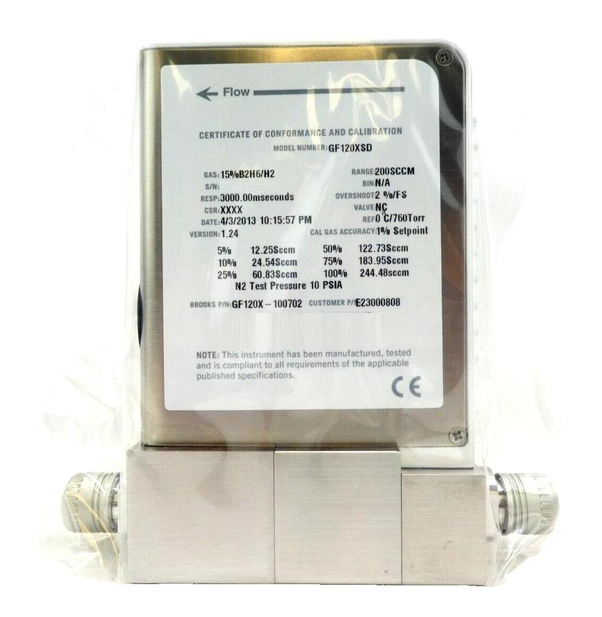 Brooks Instrument GF120X-100702 Mass Flow Controller MFC 200 SCCM 15%B2H6/H2 New