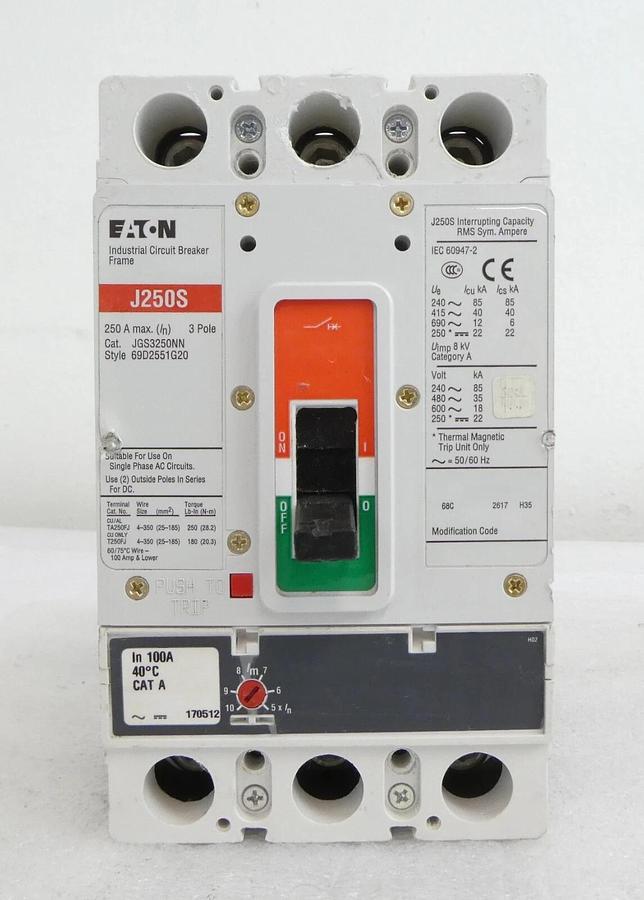 Used Eaton JGS3250NN 3-Pole Industrial Circuit Breaker J250S Lot of 3 Working Spare