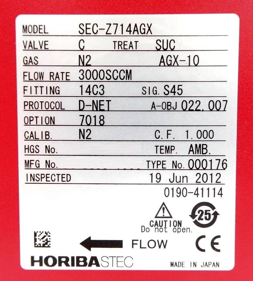 Used Horiba STEC SEC-Z714AGX Mass Flow Controller MFC 0190-41105 Lot of 18 Working
