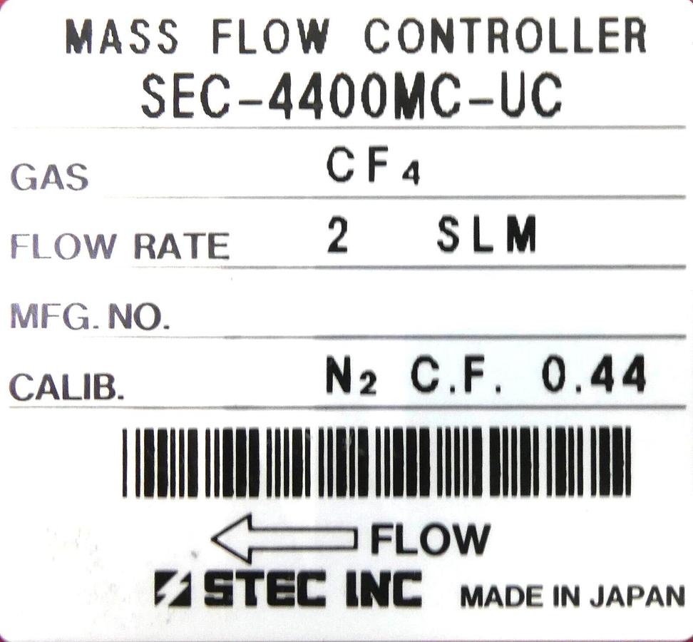 Used STEC SEC-4400MC-UC Mass Flow Controller MFC SEC-4400 2 SLM O2 Working Surplus