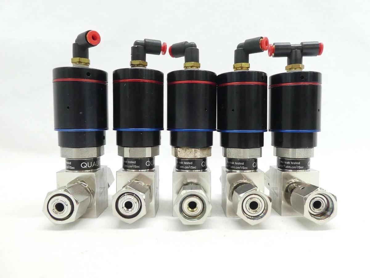 Used Qualiflow 2x10-9atm.cm3/Sec 2-Way Pneumatic Valve Female/Female Lot of 5 Working