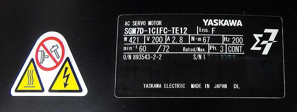 Yaskawa Electric SGM7D-1C1FC-TE12 Sigma-7 Direct Drive Servomotor New Surplus