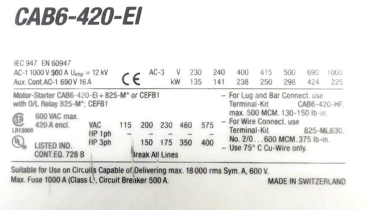 Used AB Allen-Bradley CAB6-420-EI Industrial Contactor CAB6-P 110-130V Working