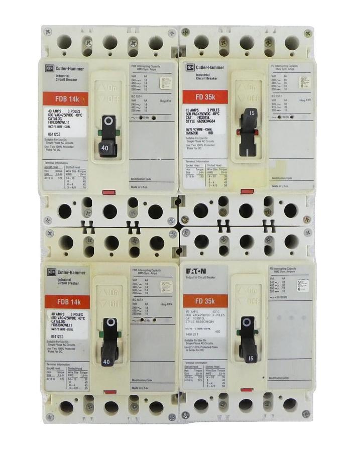 Used Cutler-Hammer FD3015L FDB3040WL11 3-Pole Circuit Breaker FDB 14k Lot of 4