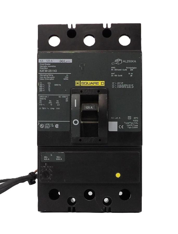 Used Square D KAF361251143 3-Pole Circuit Breaker KA 125A Working Surplus