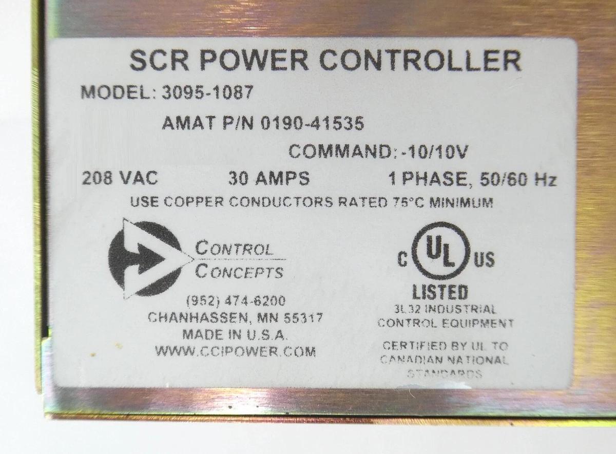 Used Control Concepts 3095-1087 SCR Power Controller AMAT 0190-41535 Working Surplus