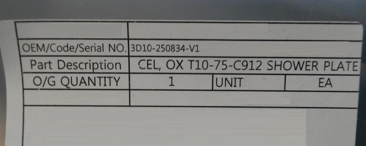 Refurbished TEL Tokyo Electron 3D10-250834-V1 Shower Plate CEL OX T10-75-C912 Refurbished