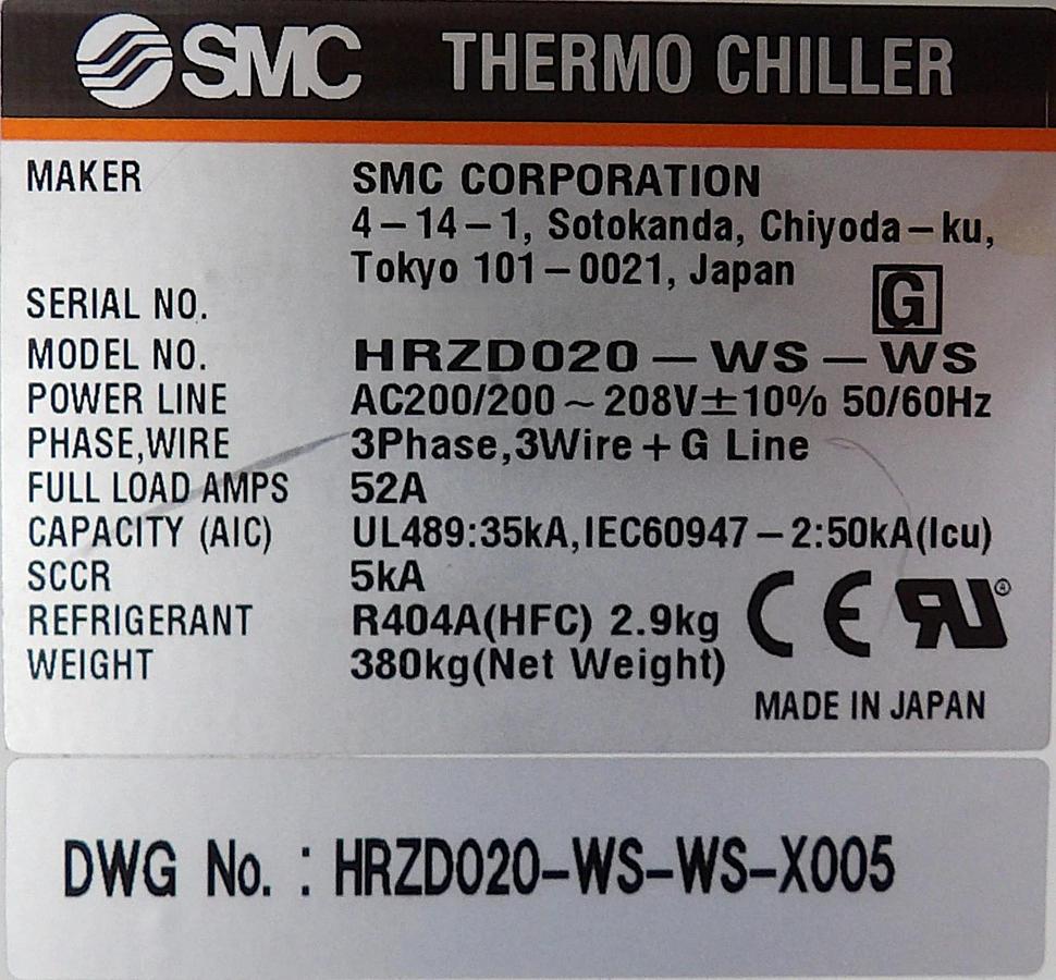 Used SMC HRZD020-WS-WS 20kW Dual Channel Refrigerated Chiller Galden Tested Working