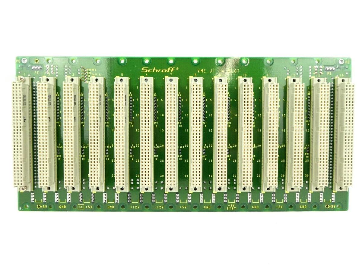 Used Schroff 23000-044 Expansion Board Backplane PCB VME J1 14 Slot Working Surplus