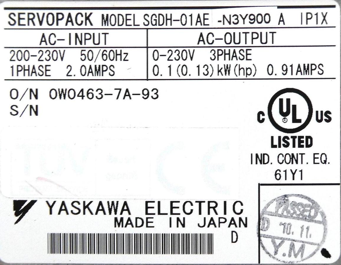 Used Yaskawa Electric SGDH-01AE-N3Y900 Servo Driver SERVOPACK Working Surplus