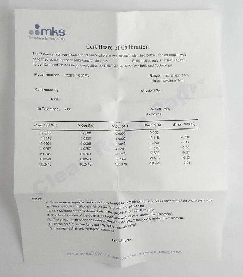 Refurbished MKS Instruments 722B11TCD2FA Baratron Transducer 722B Lot of 2 Refurbished