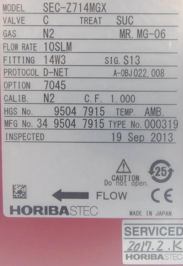 Refurbished Horiba STEC SEC-Z714MGX Mass Flow Controller MFC Z700 Argon Lot of 4 Refurbished