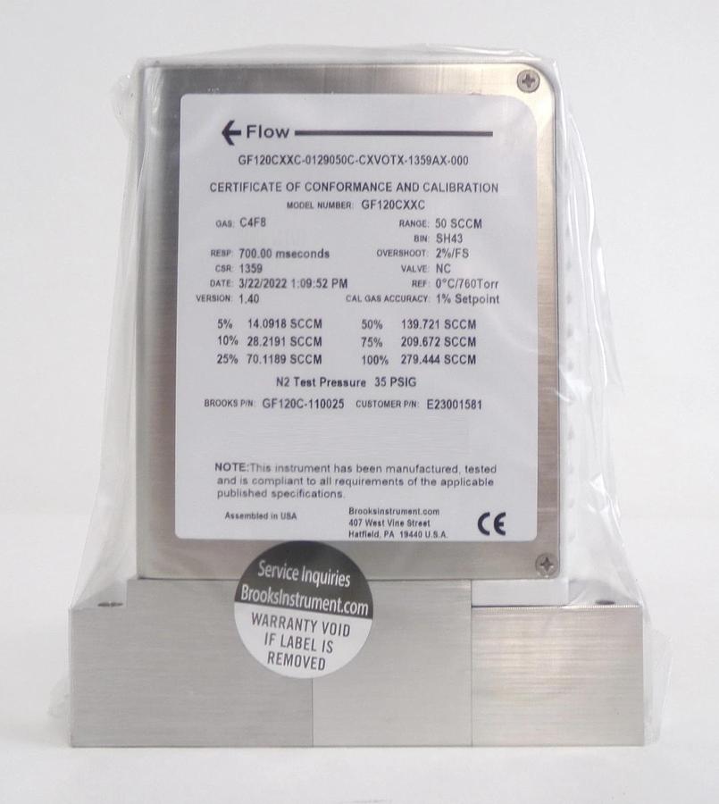 Used Brooks Instrument GF120C-110025 Mass Flow Controller MFC 50 SCCM C4F8 New Spare